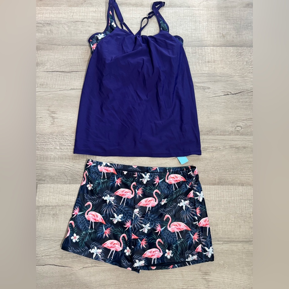 Younique Purple Tankini with Flamingo Print Shorts